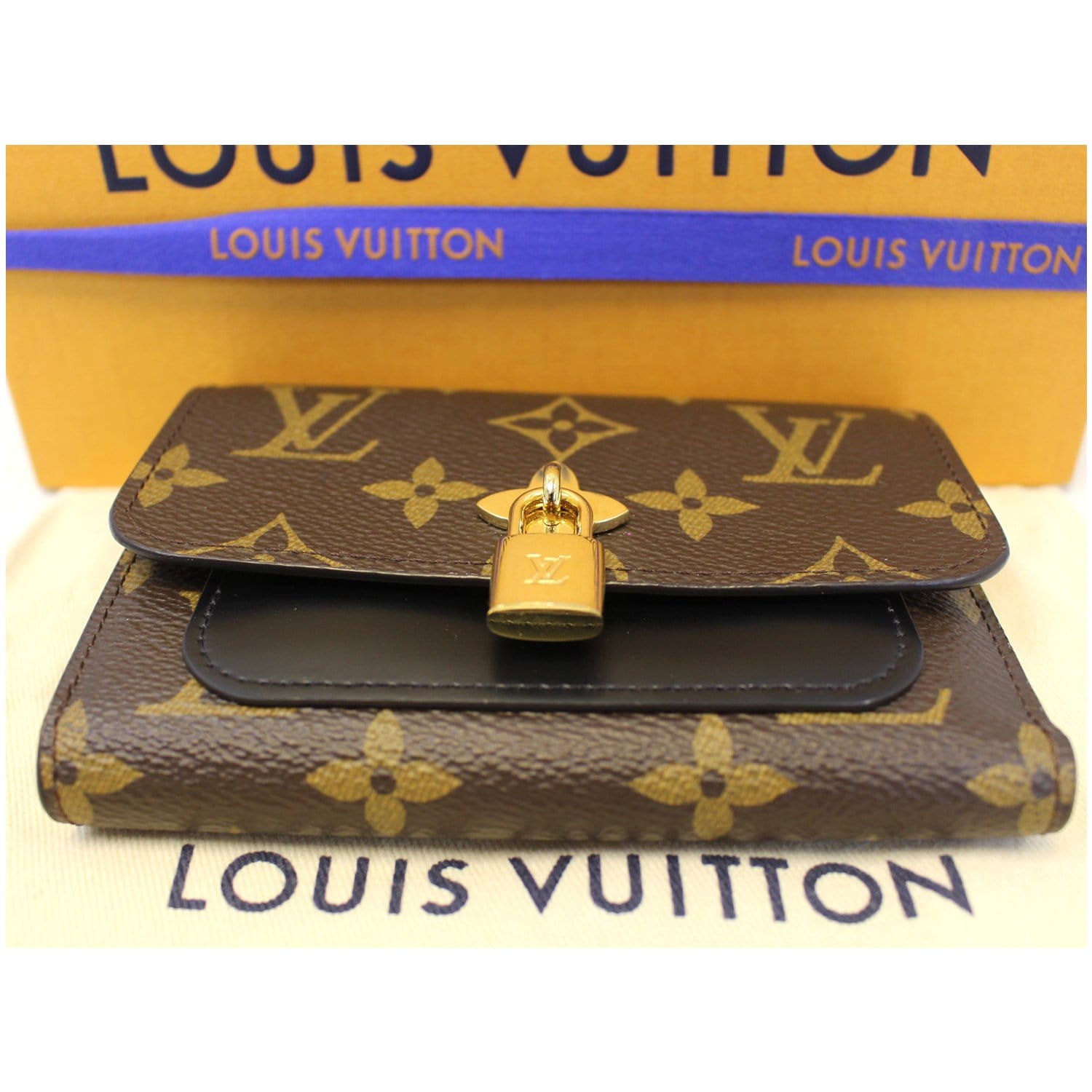 LOUIS VUITTON Flower Lock Monogram Canvas Wallet Black