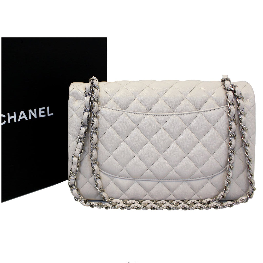 Chanel Classic Jumbo Double Flap Caviar Leather Leather Ivory Shoulder Bag