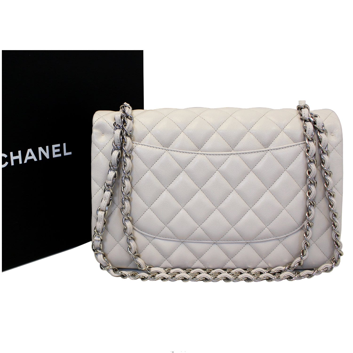 Chanel Classic Jumbo Double Flap Caviar Leather Leather Ivory Shoulder Bag