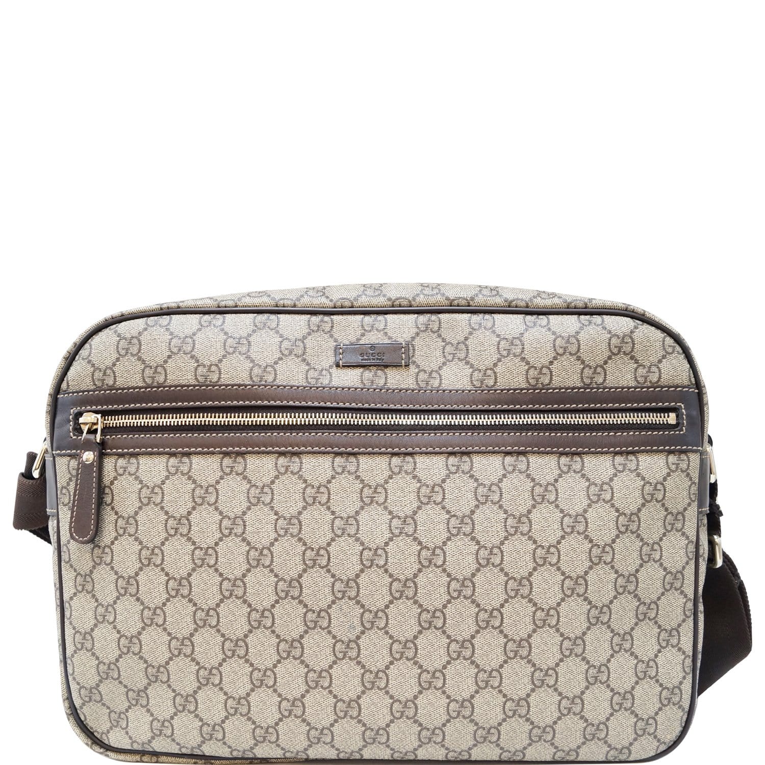 GUCCI Men's Beige/Ebony Gucci  Plus Coated Canvas Messenger Crossbody Bag 211107