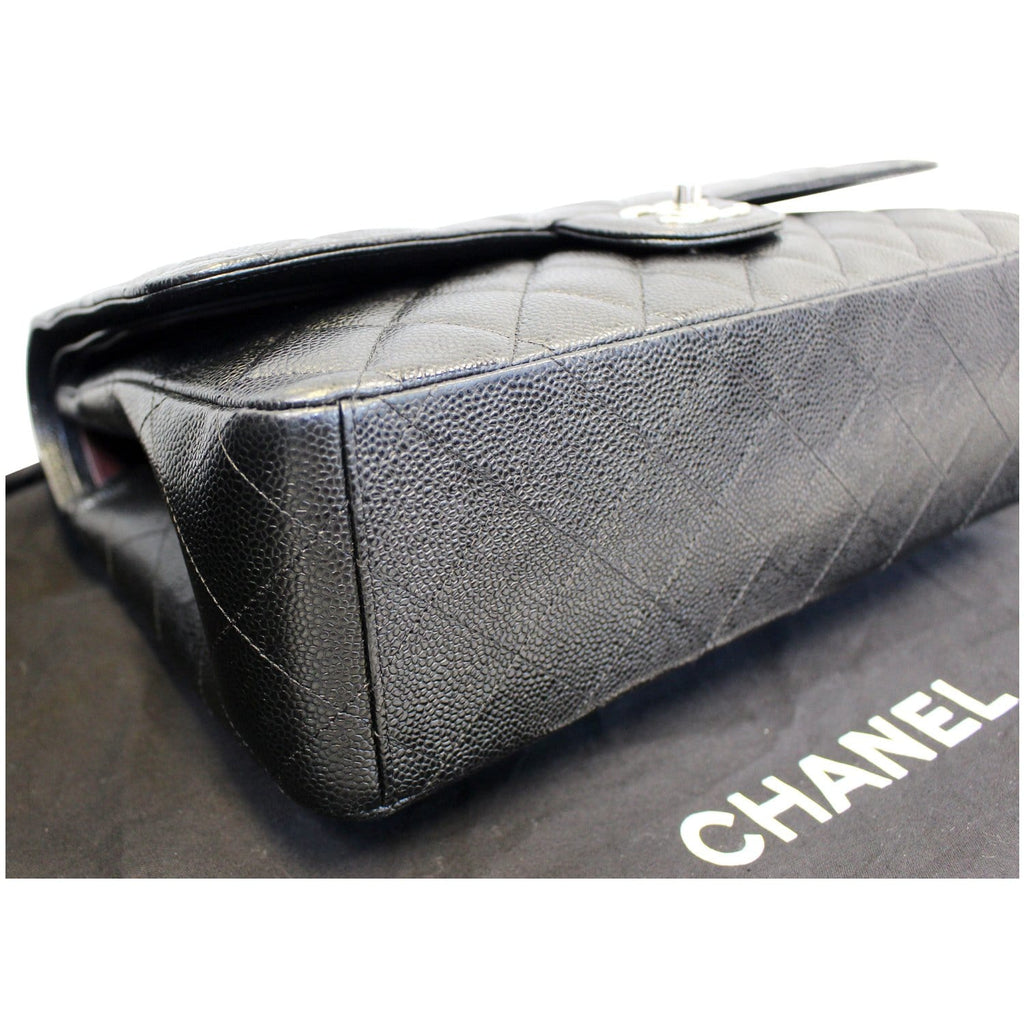 Chanel Maxi Caviar Leather Leather Jumbo Double Flap Shoulder Bag Black