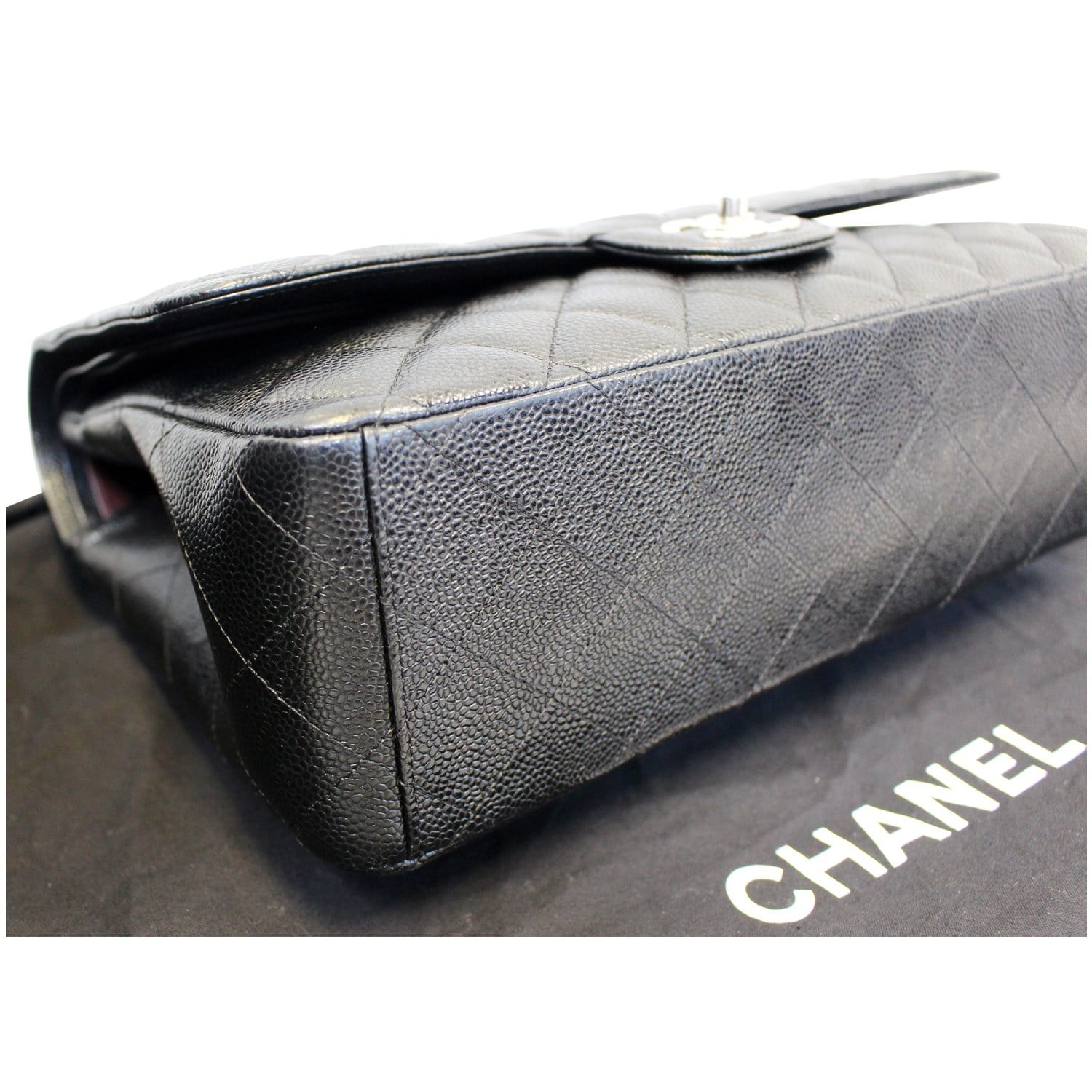 Chanel Maxi Caviar Leather Leather Jumbo Double Flap Shoulder Bag Black