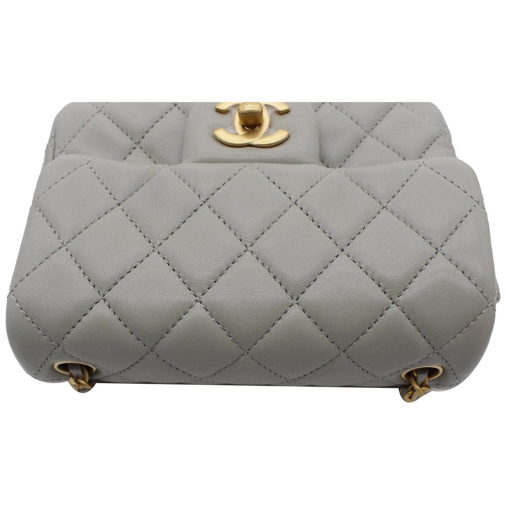 Chanel CC Pearl Crush Mini Flap Quilted  Leather Shoulder Bag Light Grey
