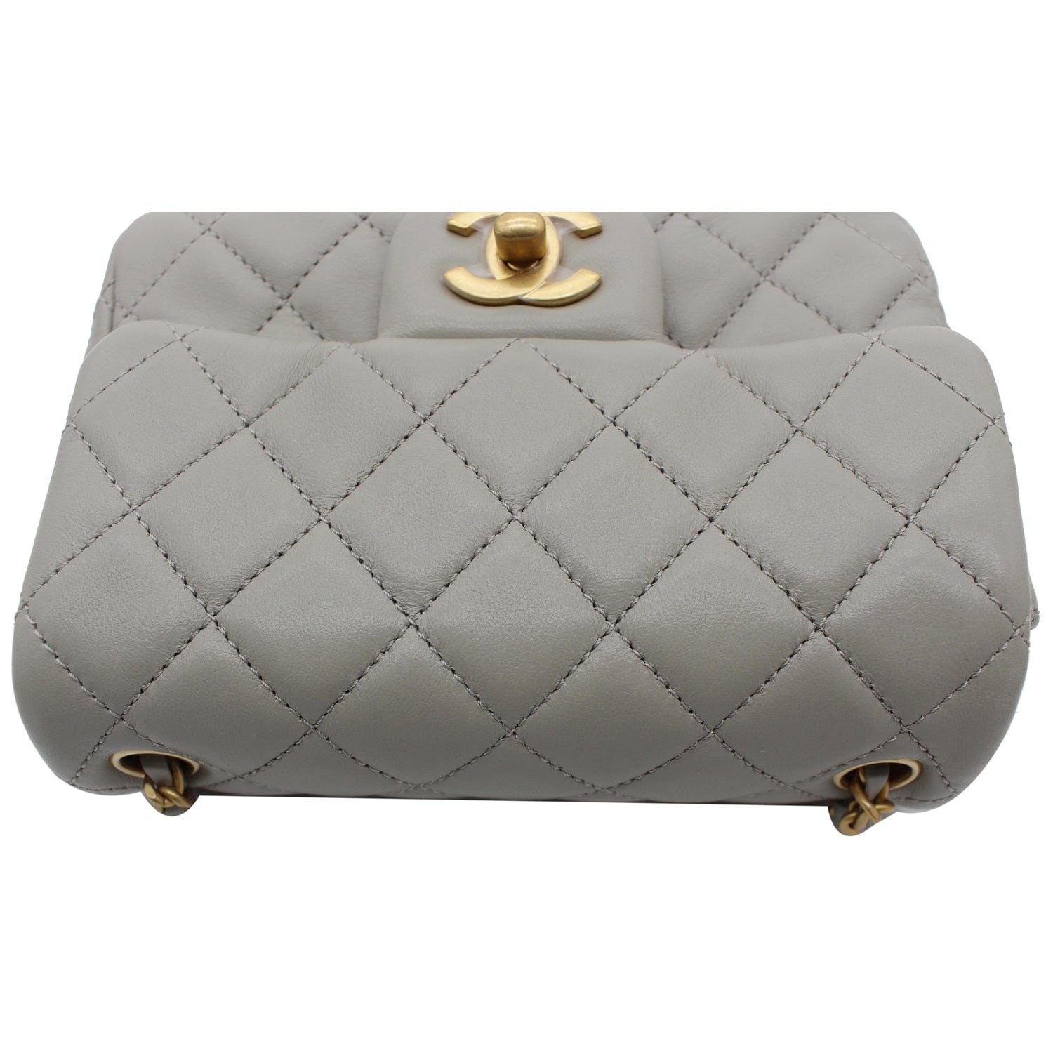 Chanel CC Pearl Crush Mini Flap Quilted  Leather Shoulder Bag Light Grey