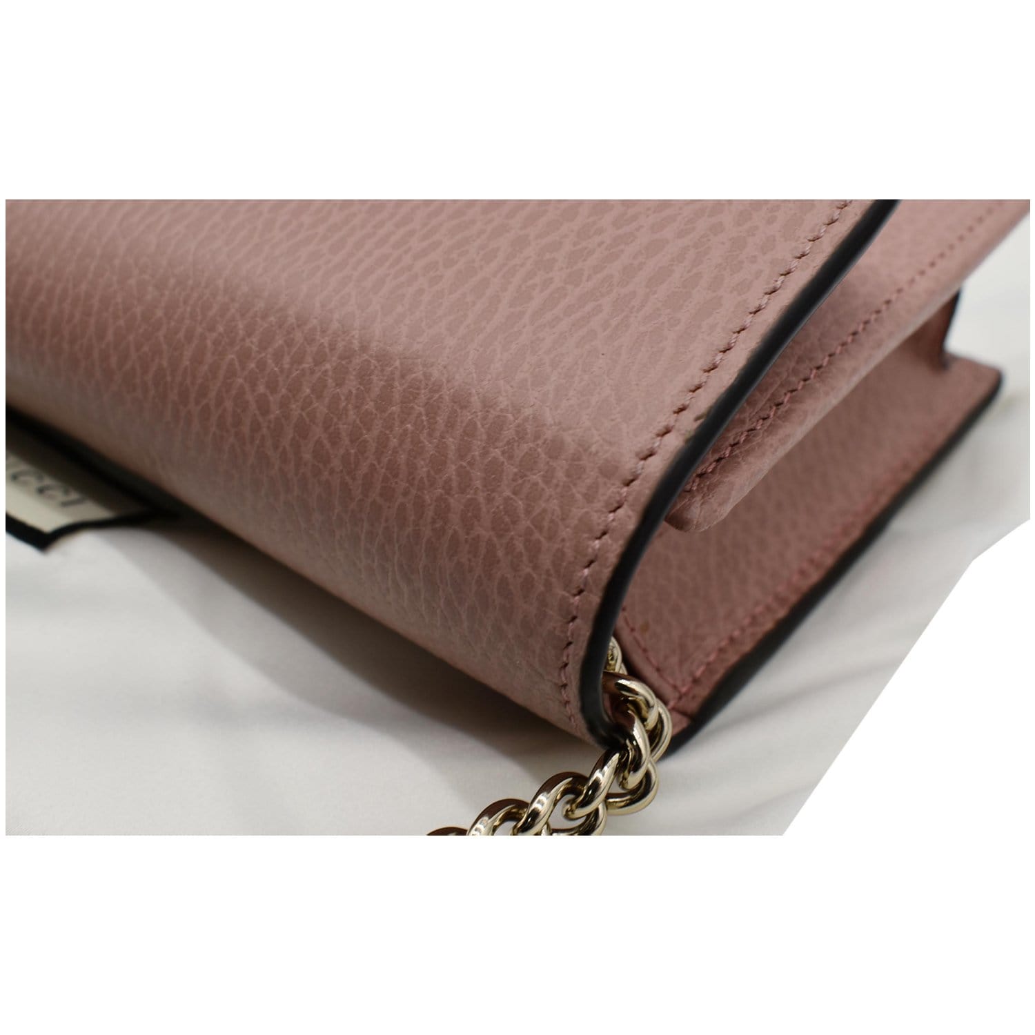 GUCCI Dollar Interlocking G  Leather Chain Wallet Crossbody Bag Soft Pink 510314