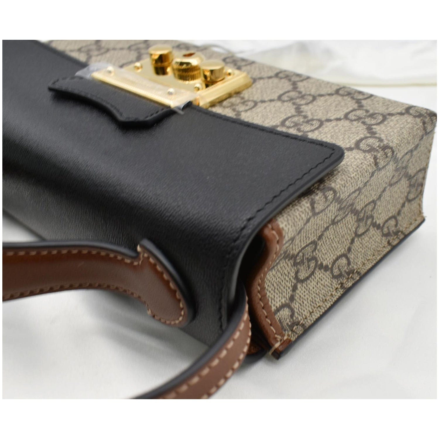 GUCCI Padlock Mini Gucci Supreme Canvas Top Handle Crossbody Bag Beige 652683