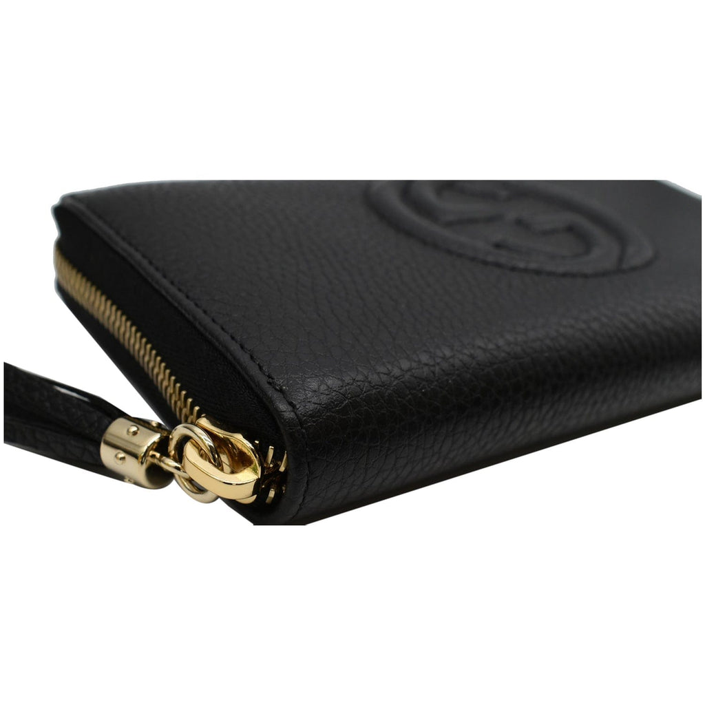 GUCCI Soho Zip Around Pebbled  Leather Wallet Black 598187