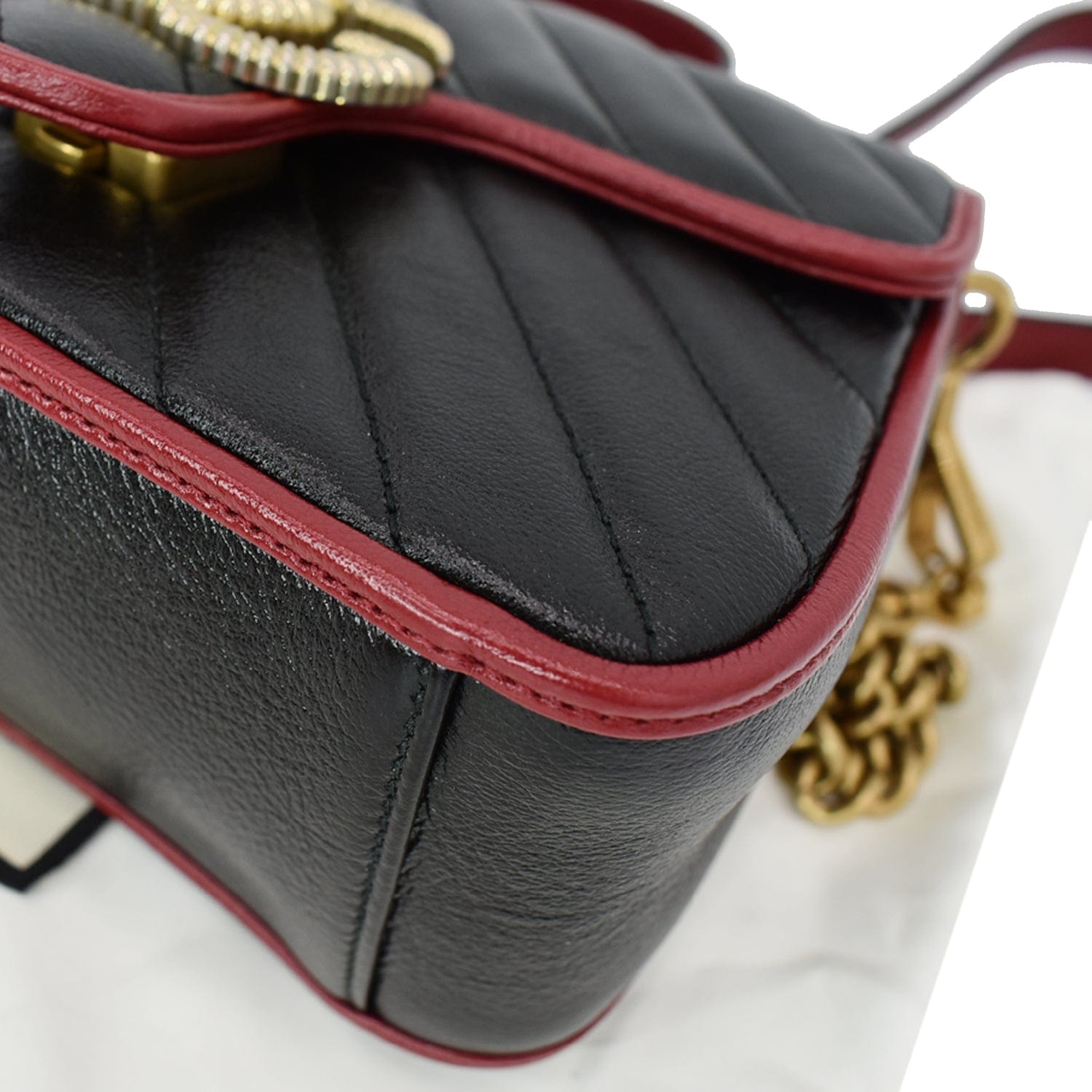 GUCCI Gucci Torchon Marmont Mini Top Handle Crossbody Bag 583571 Black/Cerise - Hot Deals