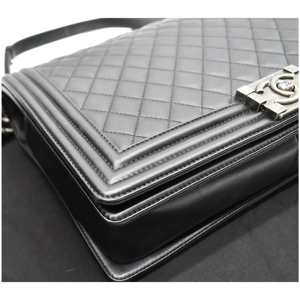 Chanel Large Boy Flap  Quilted Leather Shoulder Bag Black