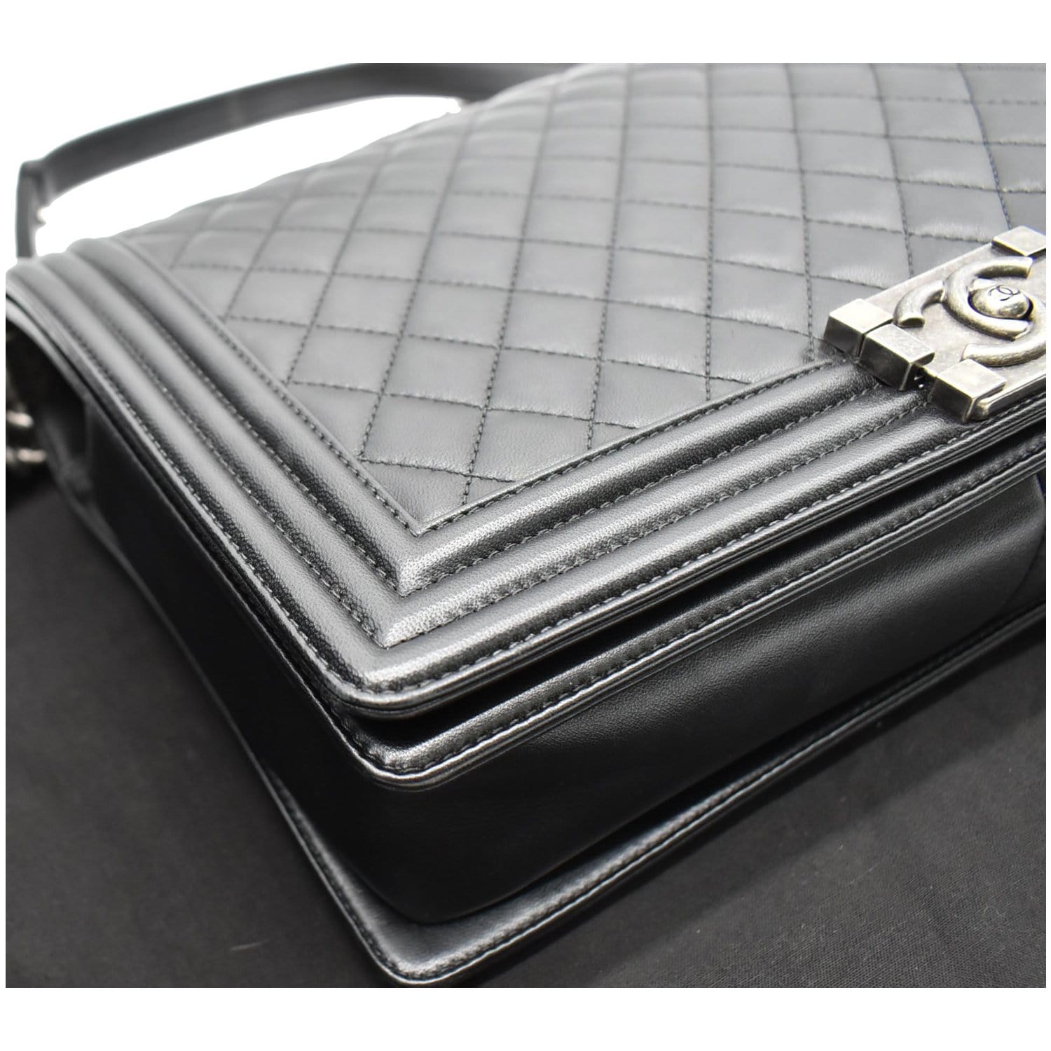 Chanel Large Boy Flap  Quilted Leather Shoulder Bag Black