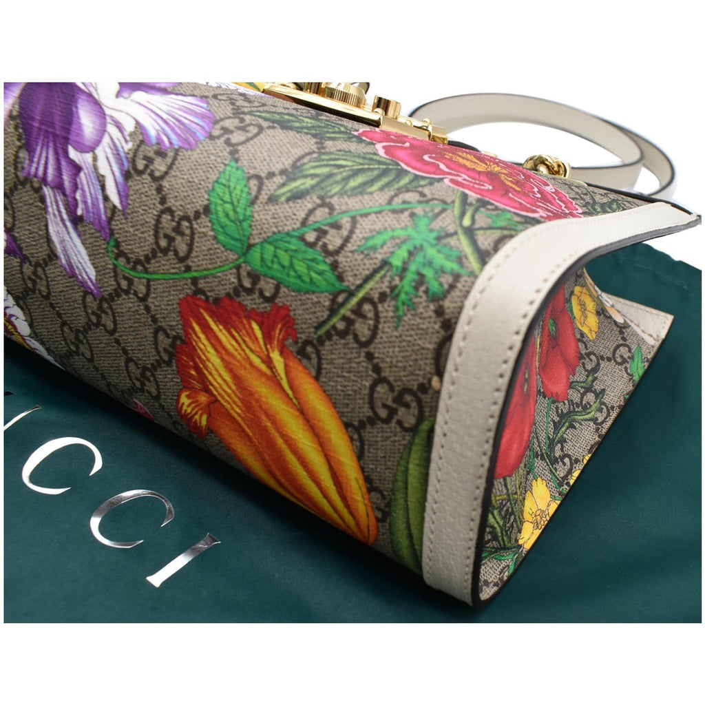 GUCCI Padlock Flora Small Gucci Supreme Canvas Shoulder Bag Beige 498156