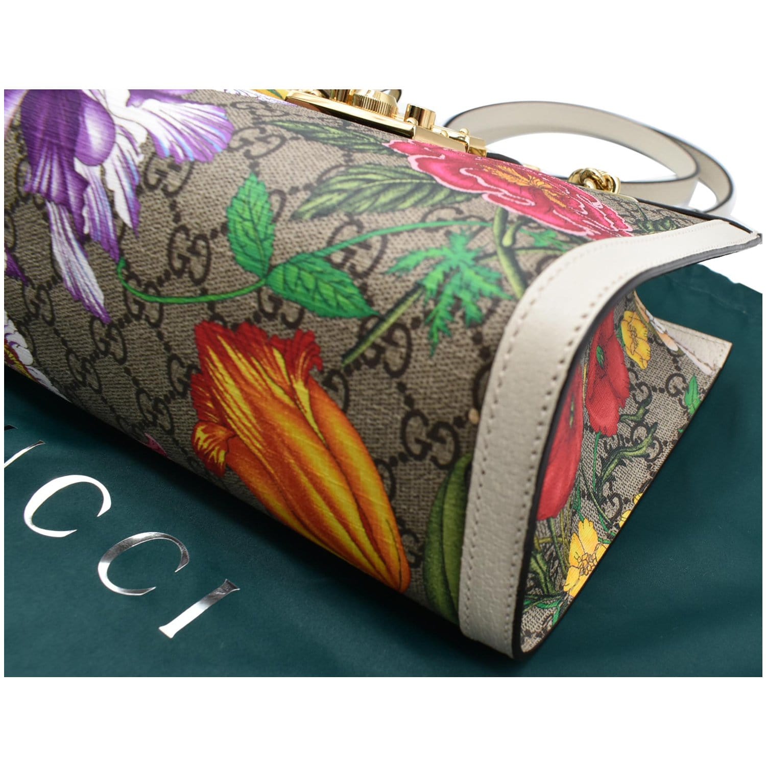 GUCCI Padlock Flora Small Gucci Supreme Canvas Shoulder Bag Beige 498156
