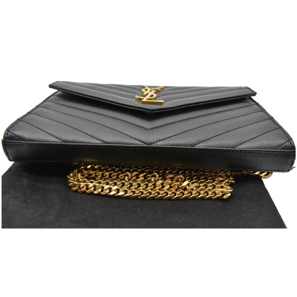 YVES SAINT LAURENT Envelope Monogram Leather Crossbody Chain Wallet Black