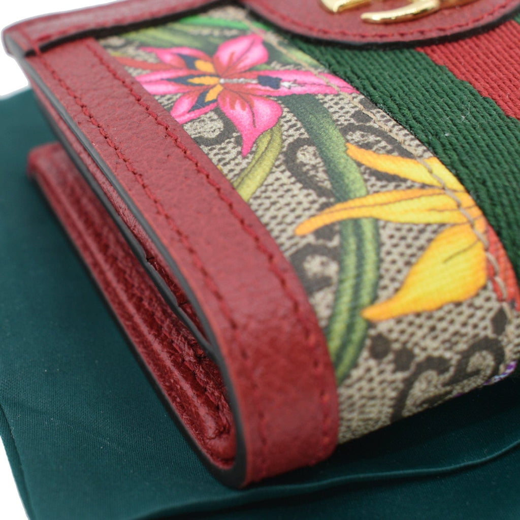 GUCCI Ophidia Flora Gucci Supreme Canvas Card Case Wallet Red 523155 - 10% Off