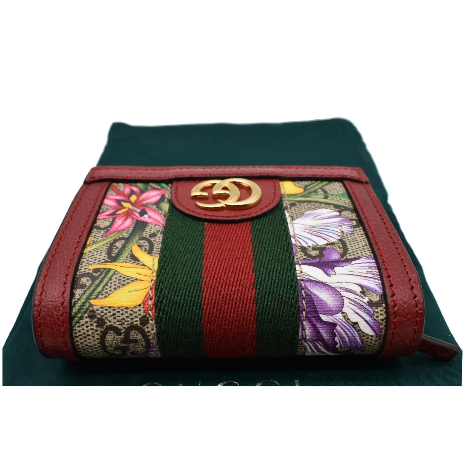 GUCCI Ophidia Flora Gucci Supreme Canvas Card Case Wallet Red 523155