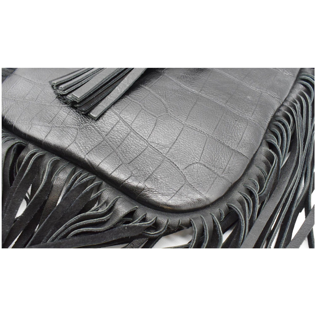 YVES SAINT LAURENT Anita Fringe Leather Crossbody Bag Black