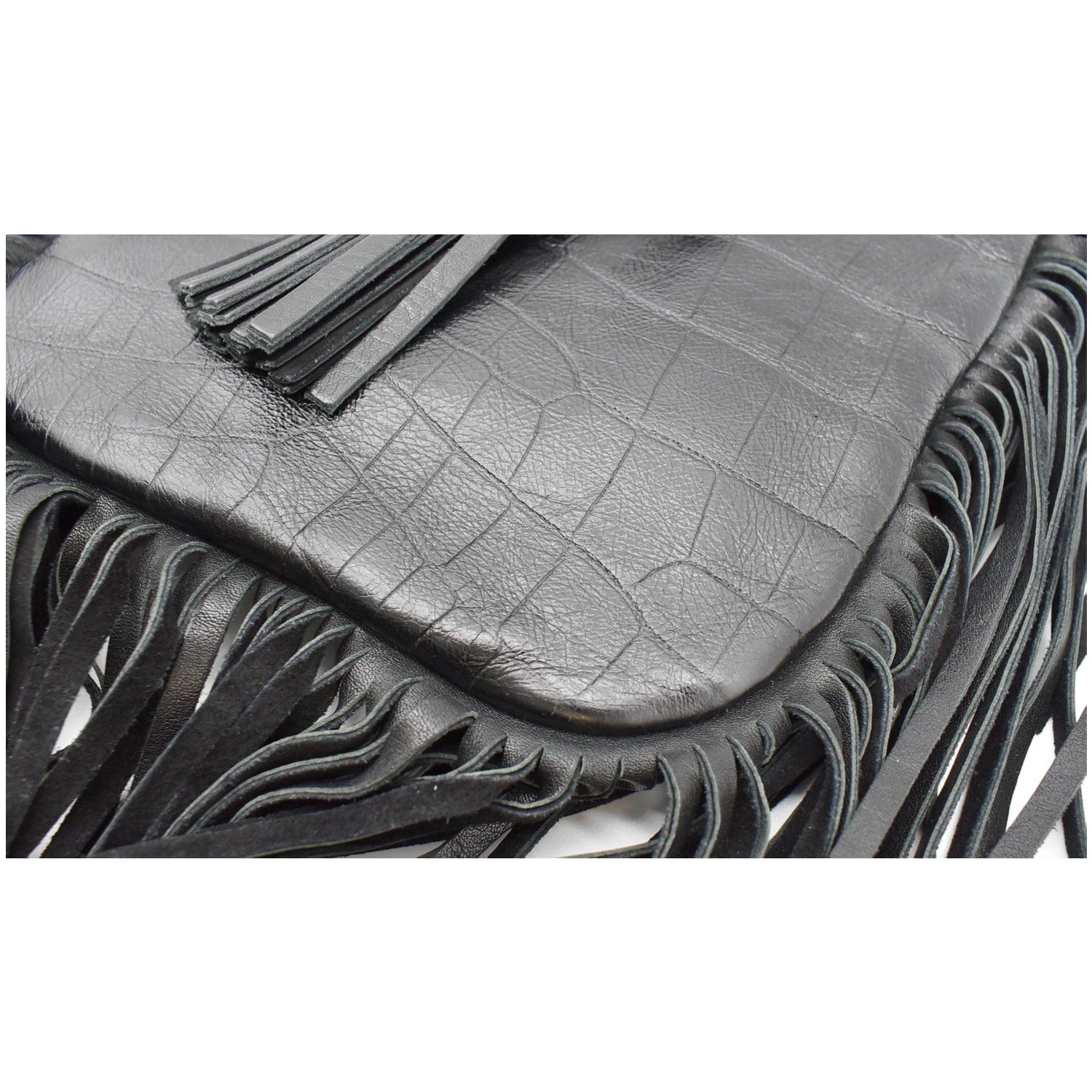 YVES SAINT LAURENT Anita Fringe Leather Crossbody Bag Black