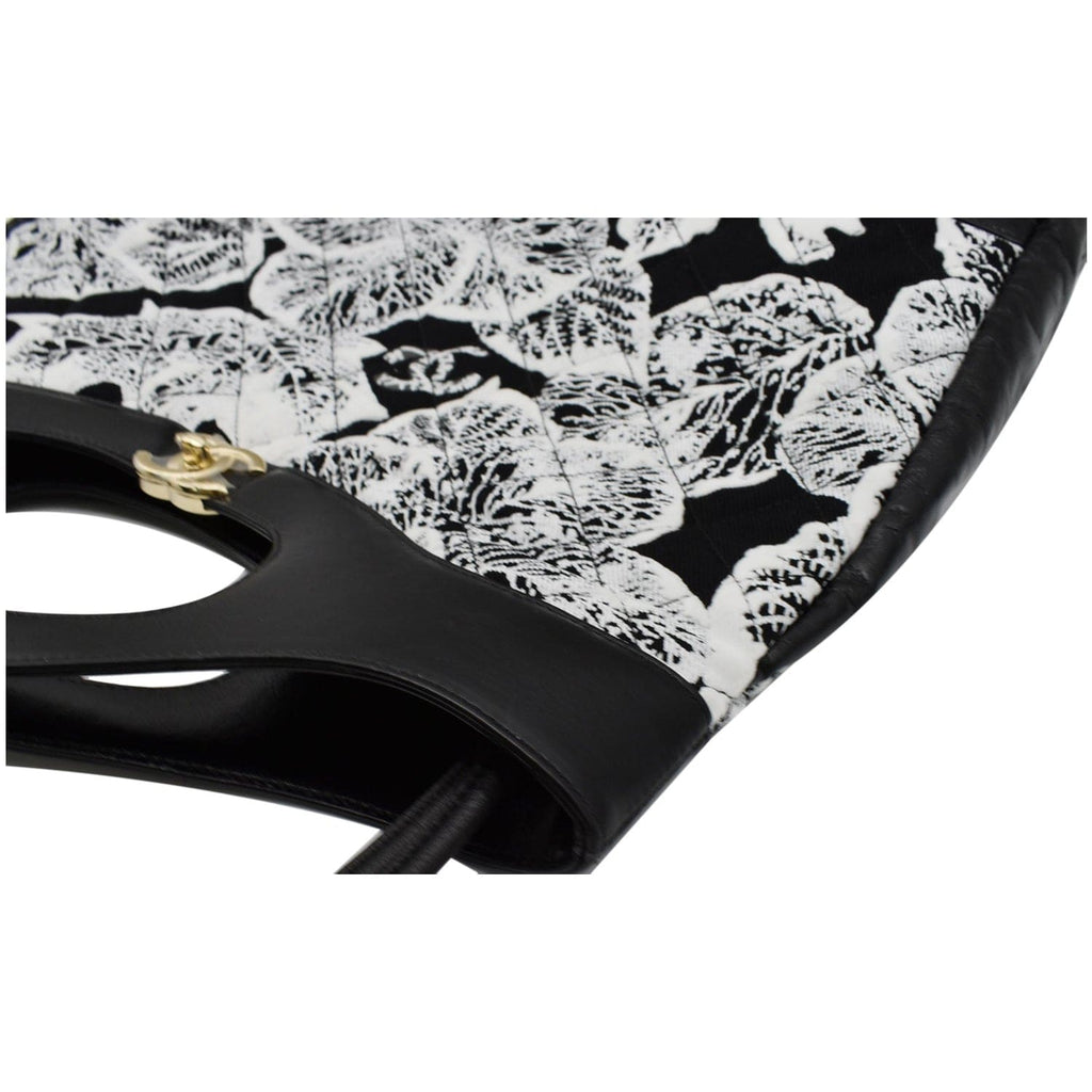 Chanel 31 Printed Cotton Leather Shopping Shoulder Bag Black