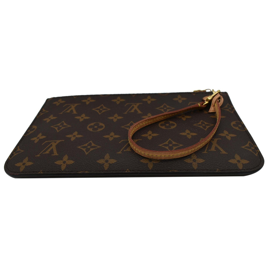 LOUIS VUITTON Neverfull MM Monogram Canvas Pochette Wristlet Pouch Brown
