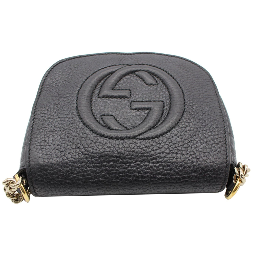 GUCCI Gucci Soho Pebbled Leather Chain Shoulder Bag Black 323190