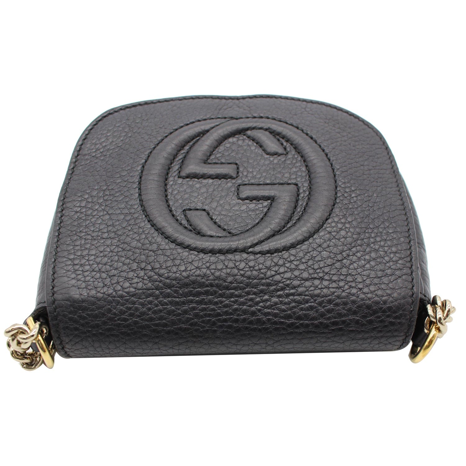 GUCCI Gucci Soho Pebbled Leather Chain Shoulder Bag Black 323190