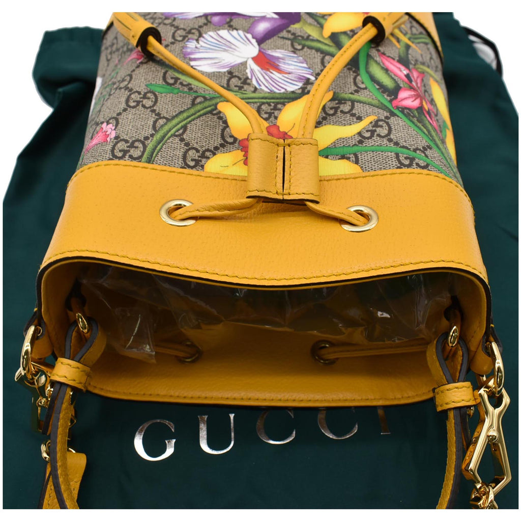 GUCCI Ophidia Flora Small Gucci Canvas Bucket Bag Yellow 550621