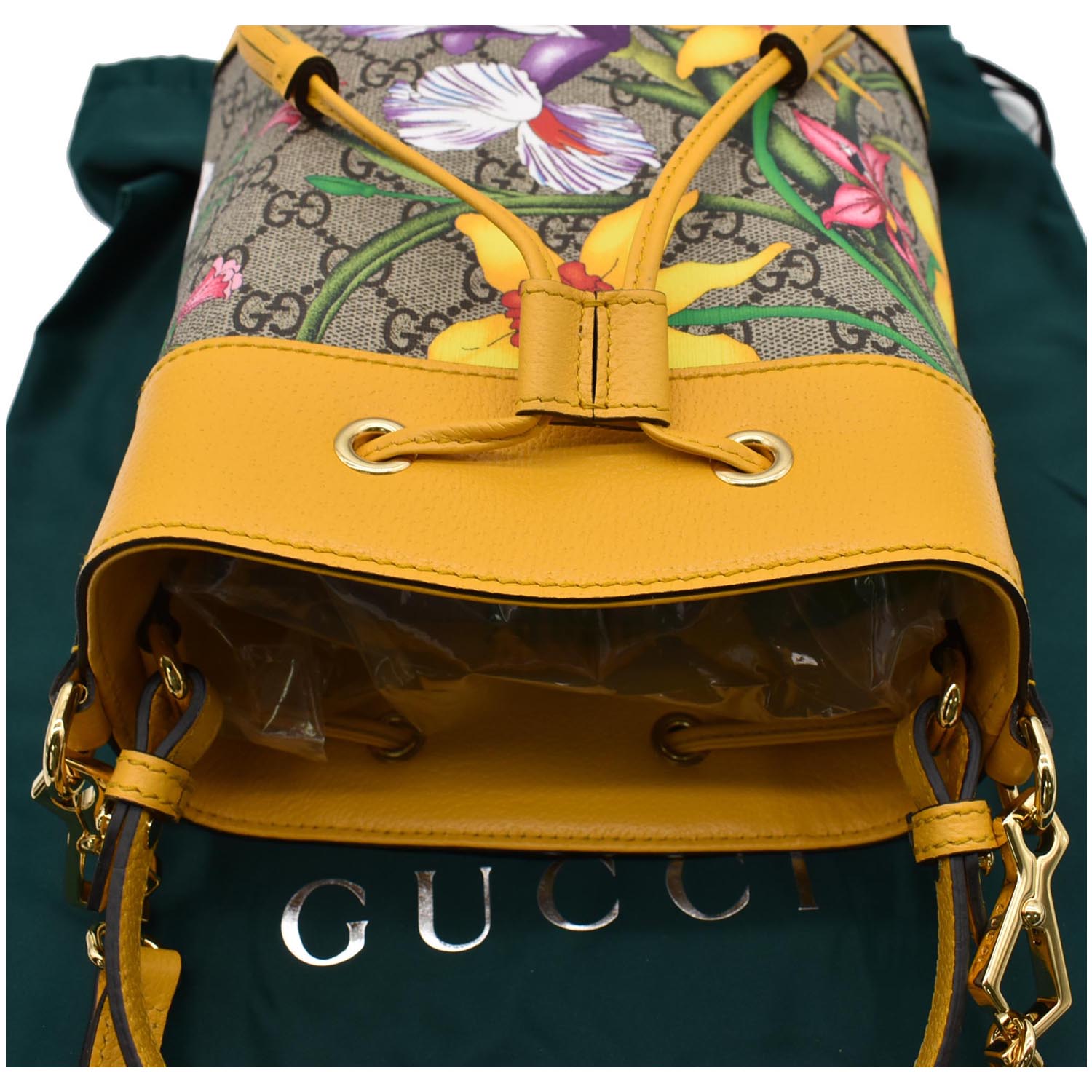 GUCCI Ophidia Flora Small Gucci Canvas Bucket Bag Yellow 550621