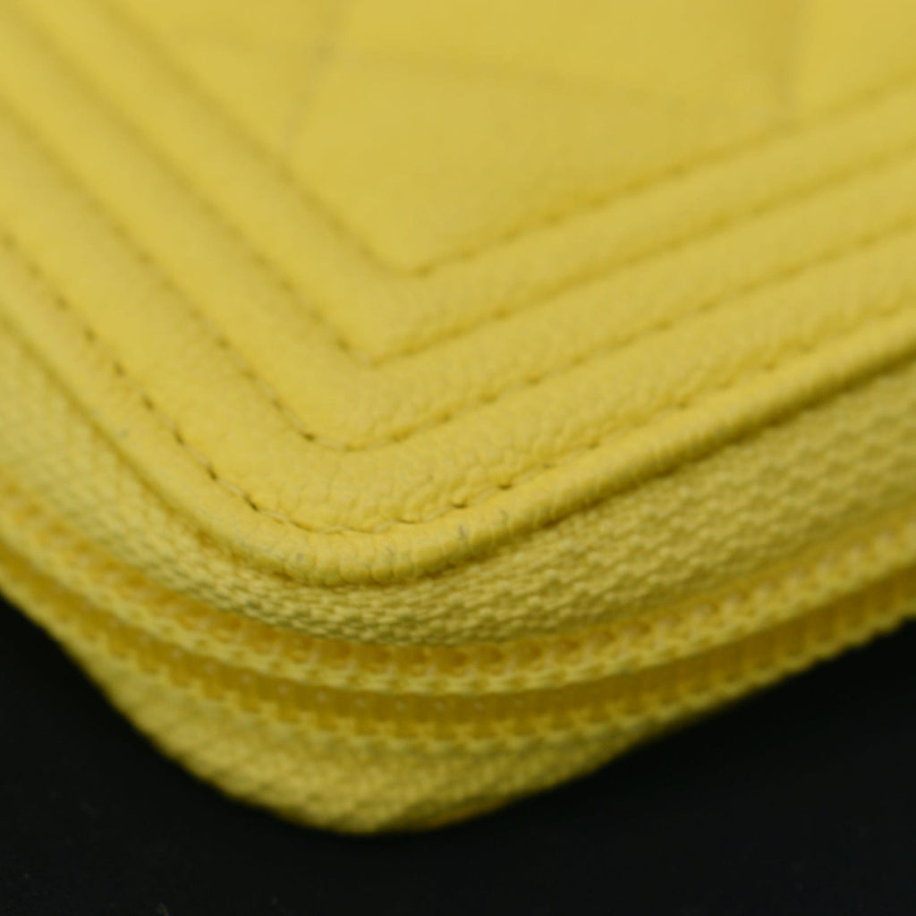 Chanel Boy Caviar Quilted Zip Around Wallet Yellow