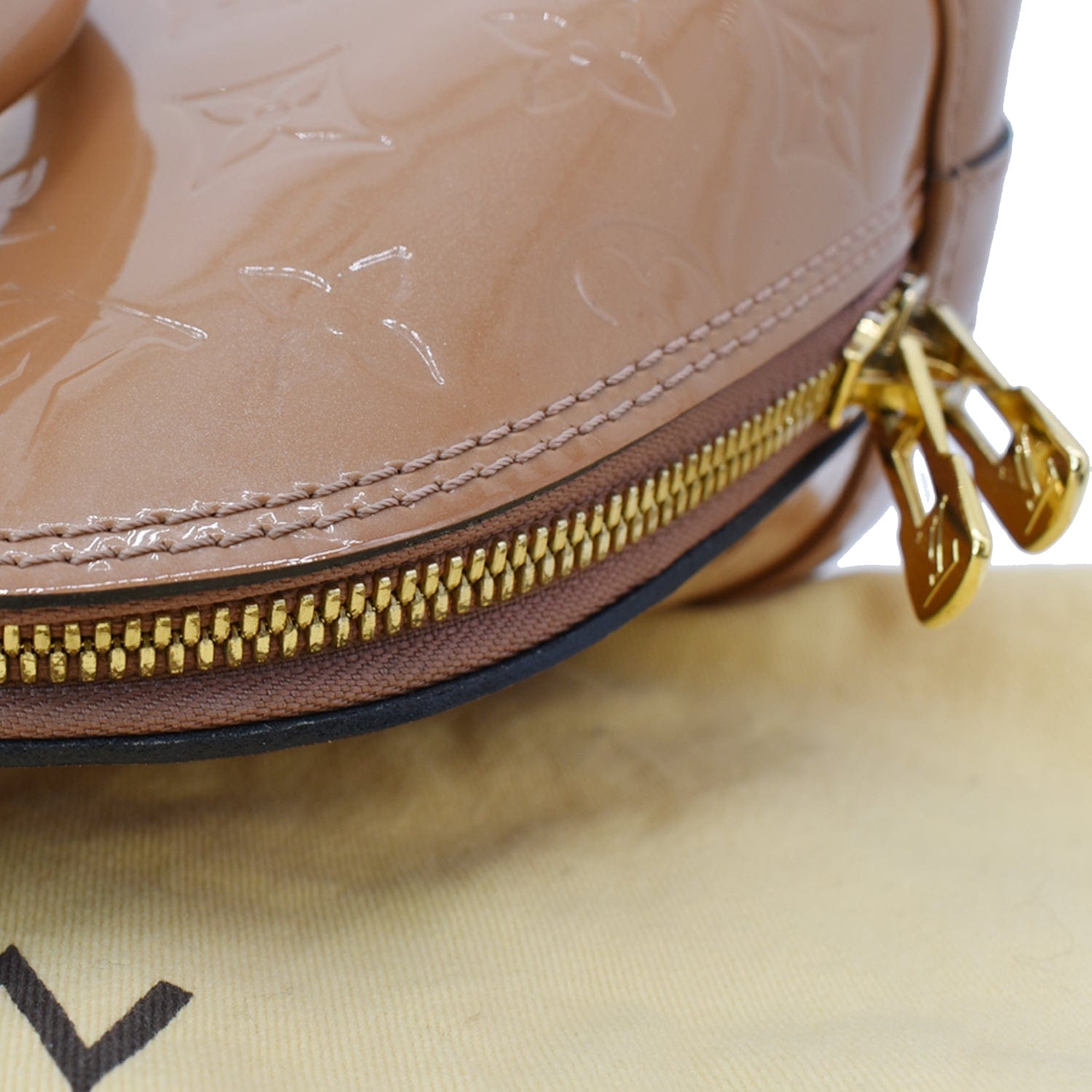 LOUIS VUITTON Alma BB Vernis Leather Satchel Crossbody Bag Tan