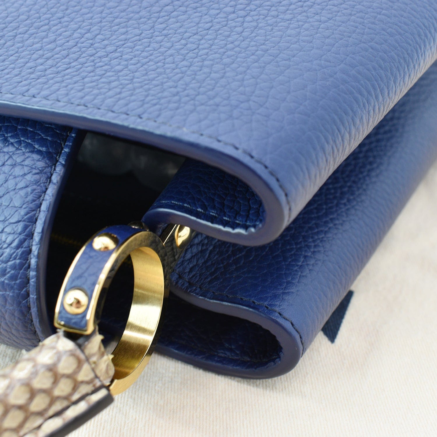 LOUIS VUITTON Capucines MM Taurillon Python Leather Satchel Bag Blue