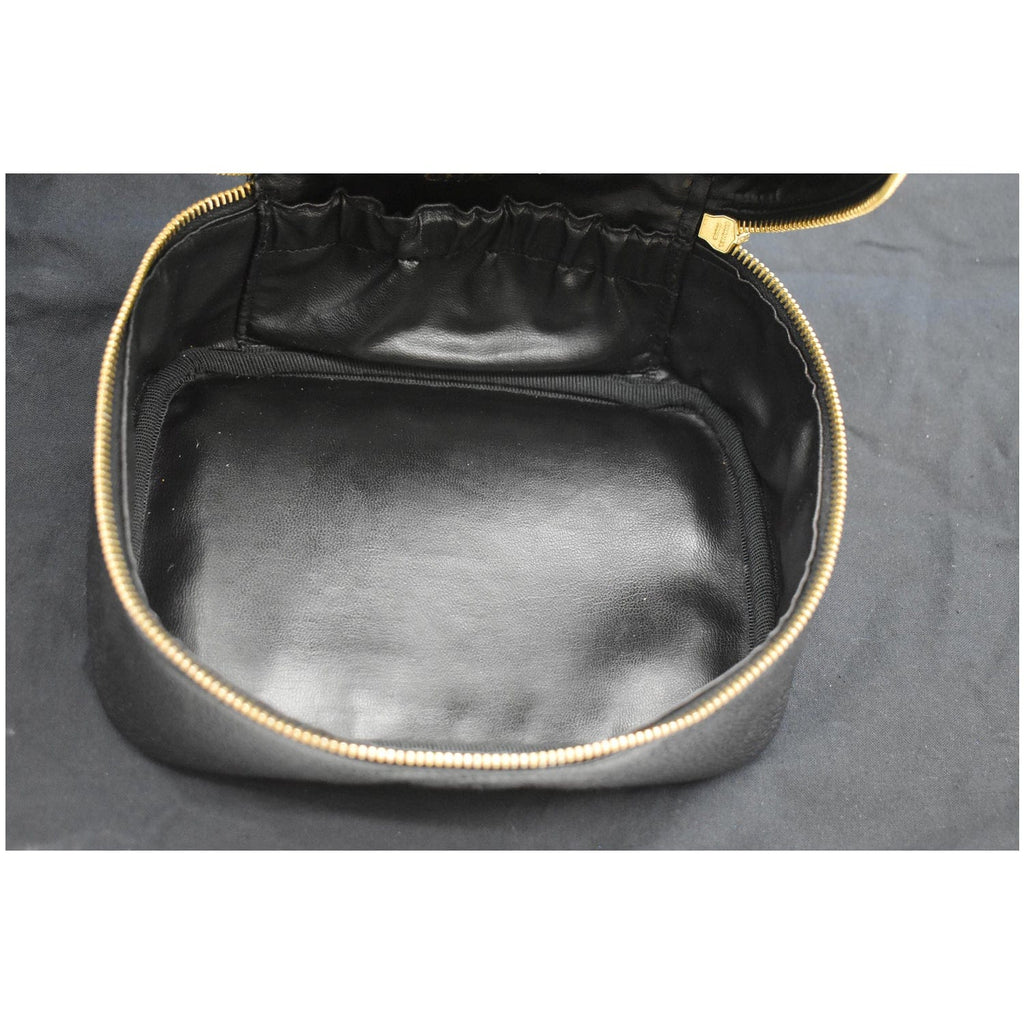 Chanel  Vanity Case Leather Chain Cosmetic Bag Black