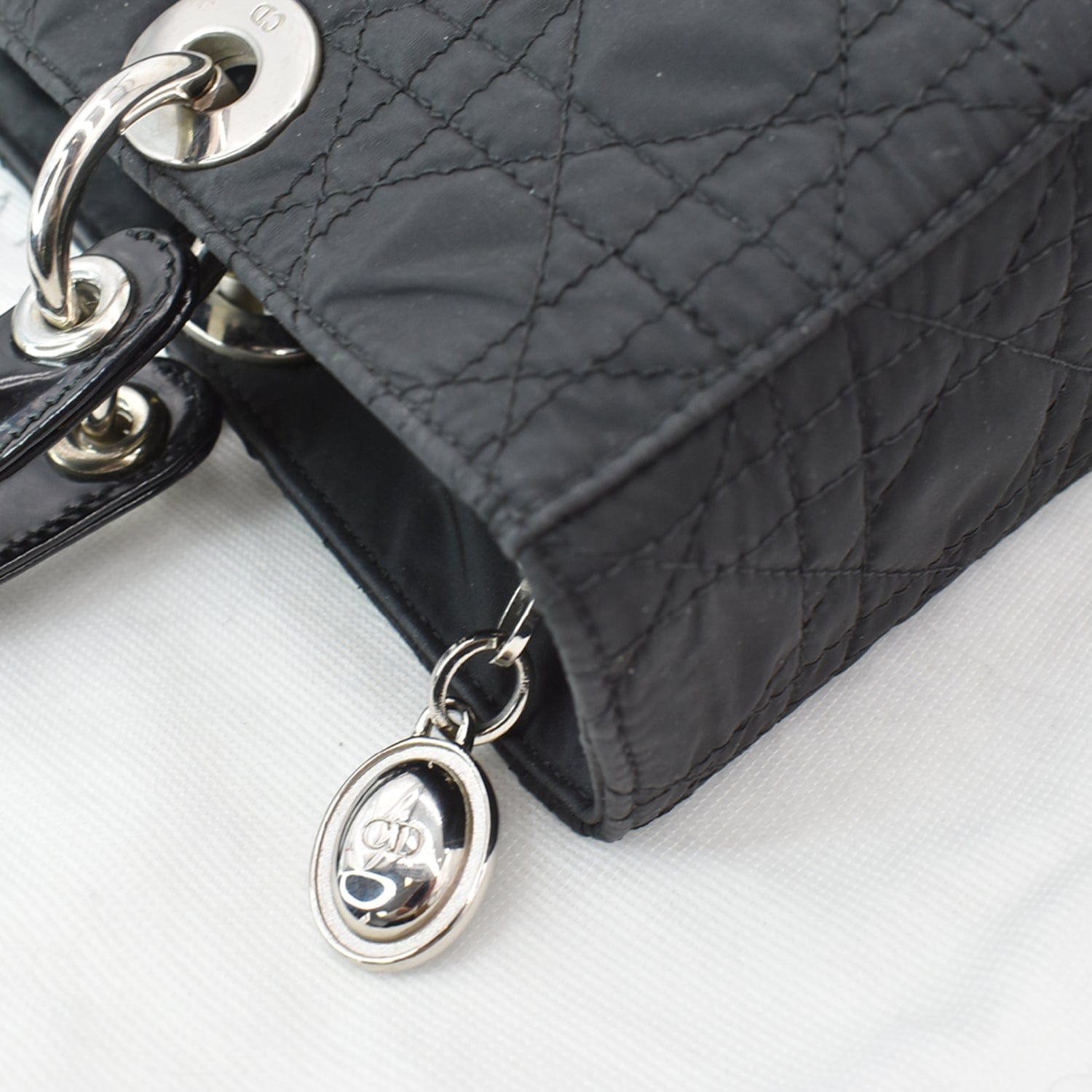 CHRISTIAN DIOR Lady Dior  Nylon Cannage Canvas Tote Bag Black