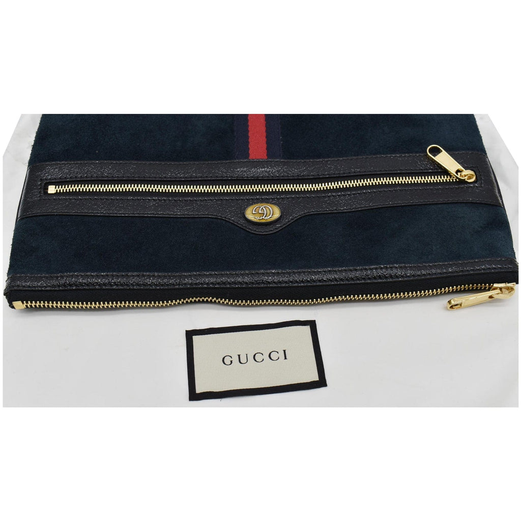GUCCI Ophidia Gucci Suede Leather Pouch Clutch Bag Navy Blue 517551