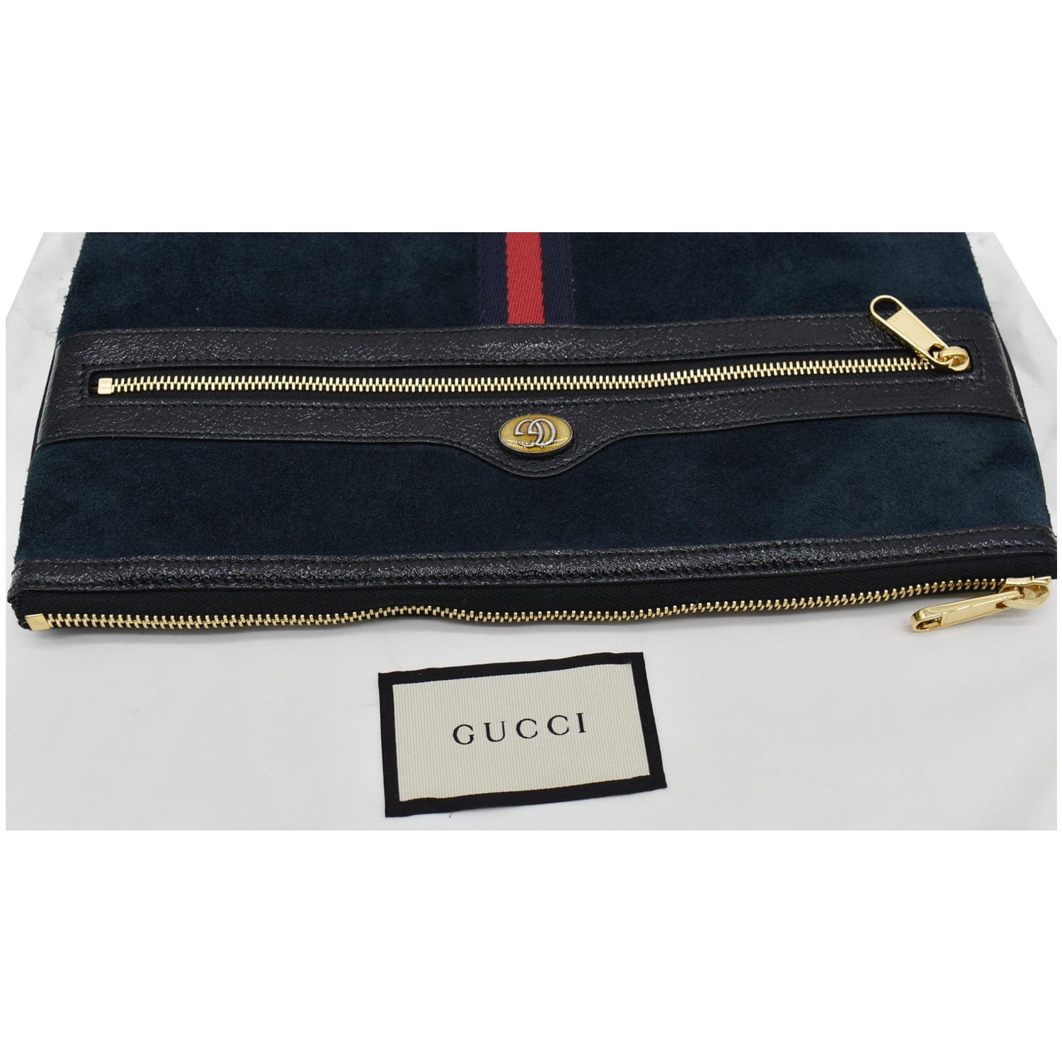 GUCCI Ophidia Gucci Suede Leather Pouch Clutch Bag Navy Blue 517551