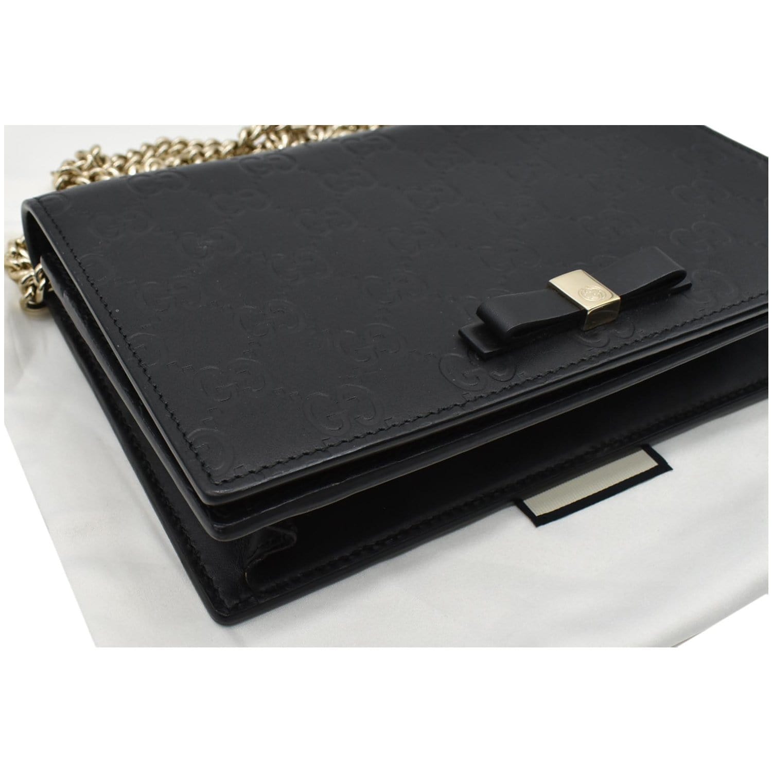 GUCCI Bow Leather Chain Wallet Black 431408