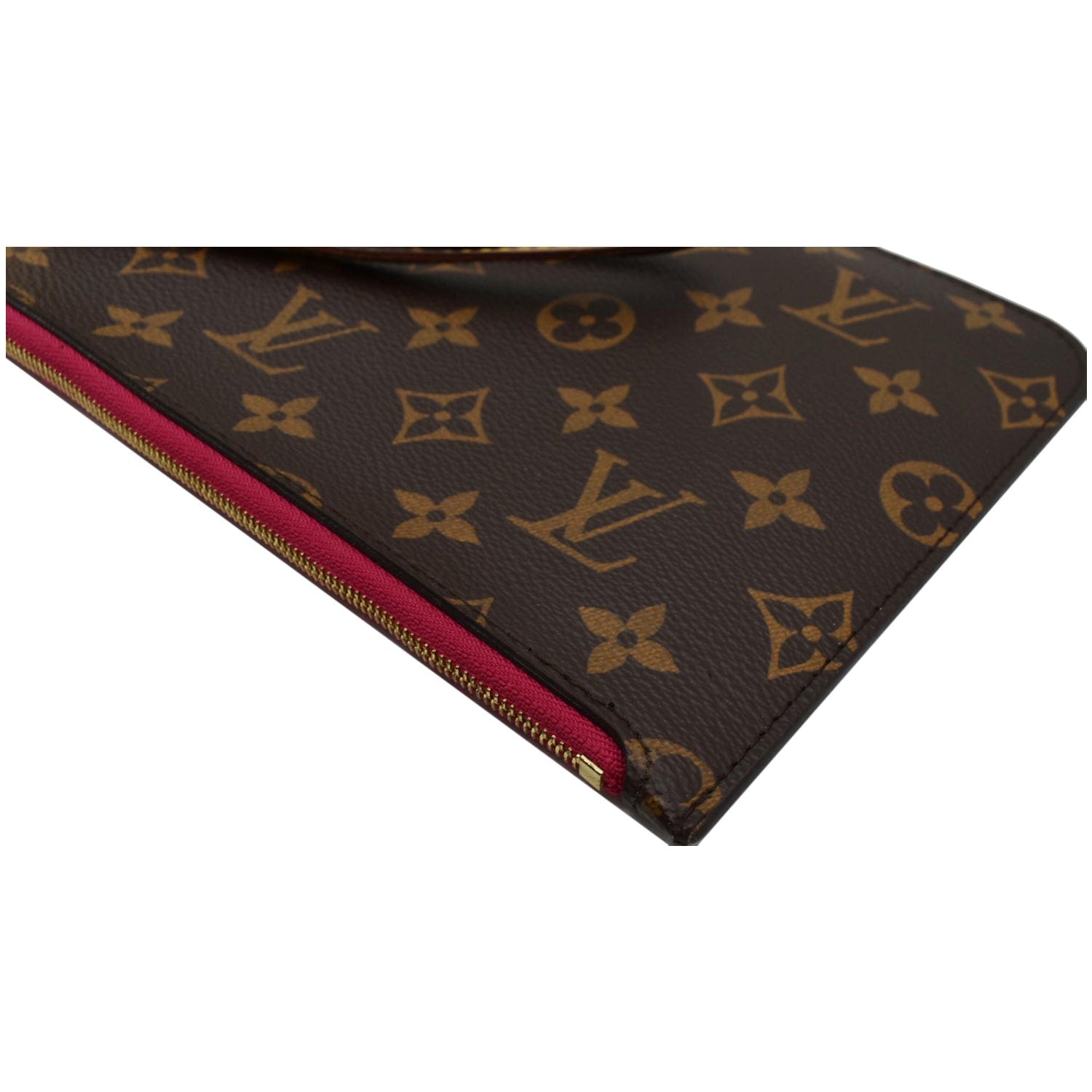 LOUIS VUITTON Neverfull MM Monogram Canvas Pochette Wristlet Pouch Brown
