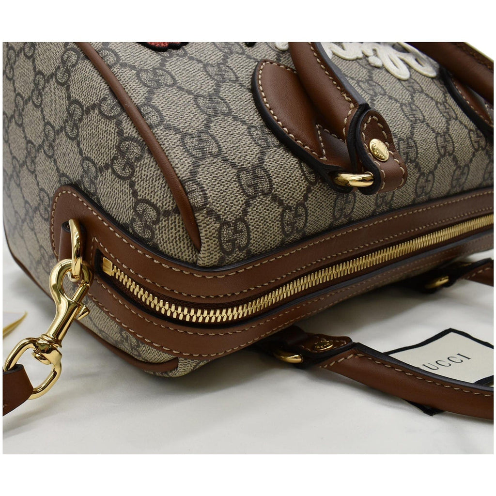 GUCCI Blind for Love Embroidered Gucci Supreme Canvas Boston Bag Maple Brown 409529