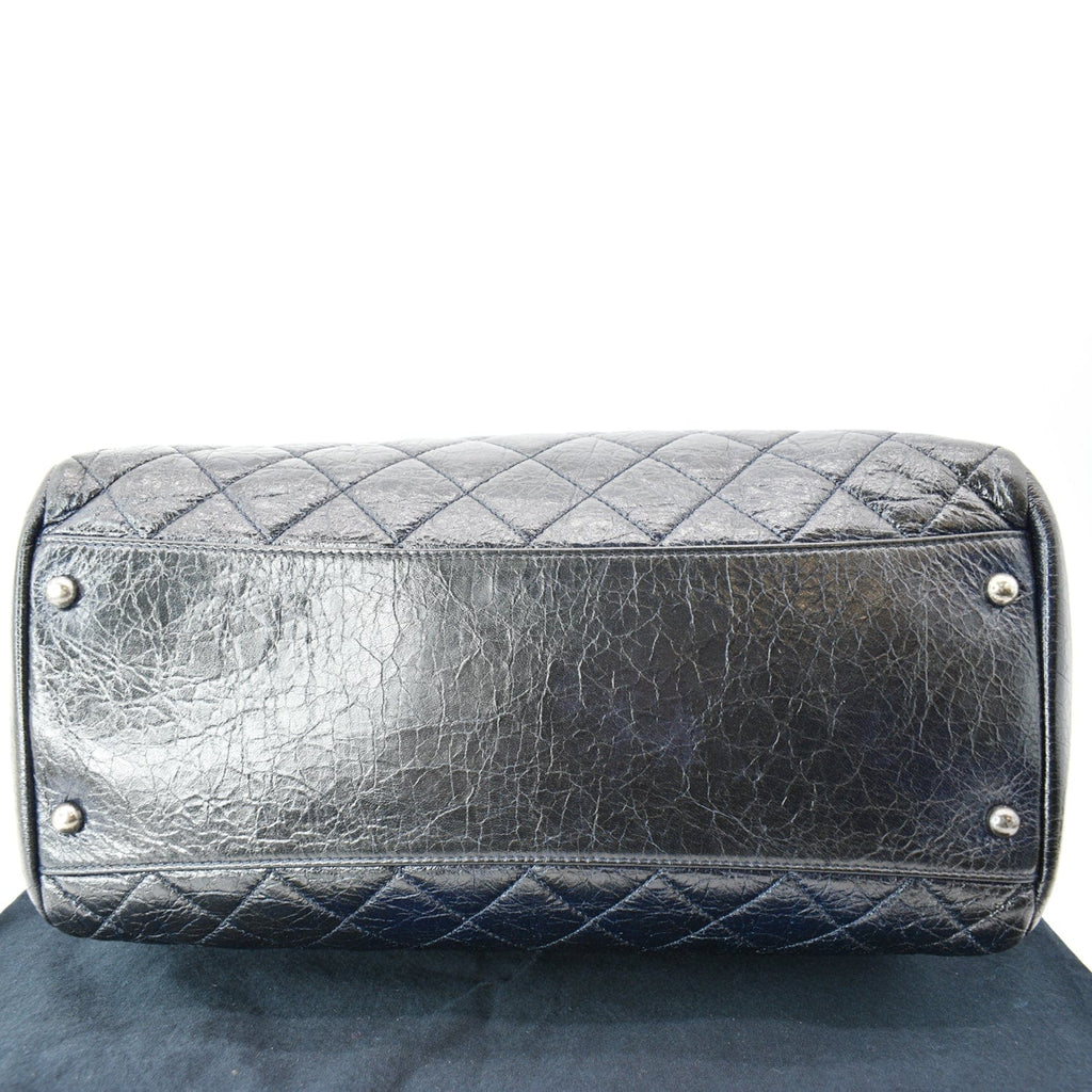 Chanel Glazed Aged  Distressed Tote Shoulder Bag Blue