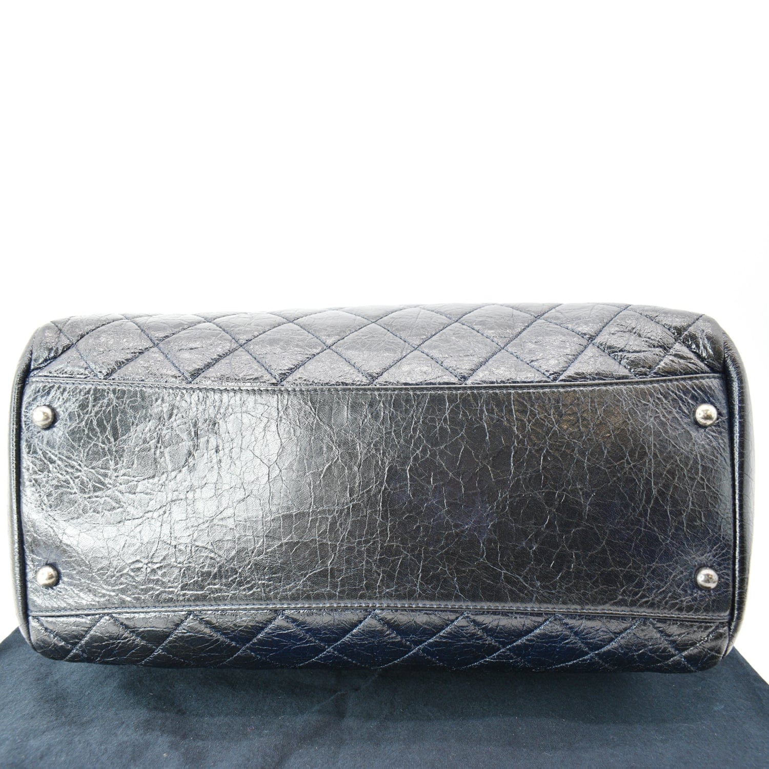 Chanel Glazed Aged  Distressed Tote Shoulder Bag Blue