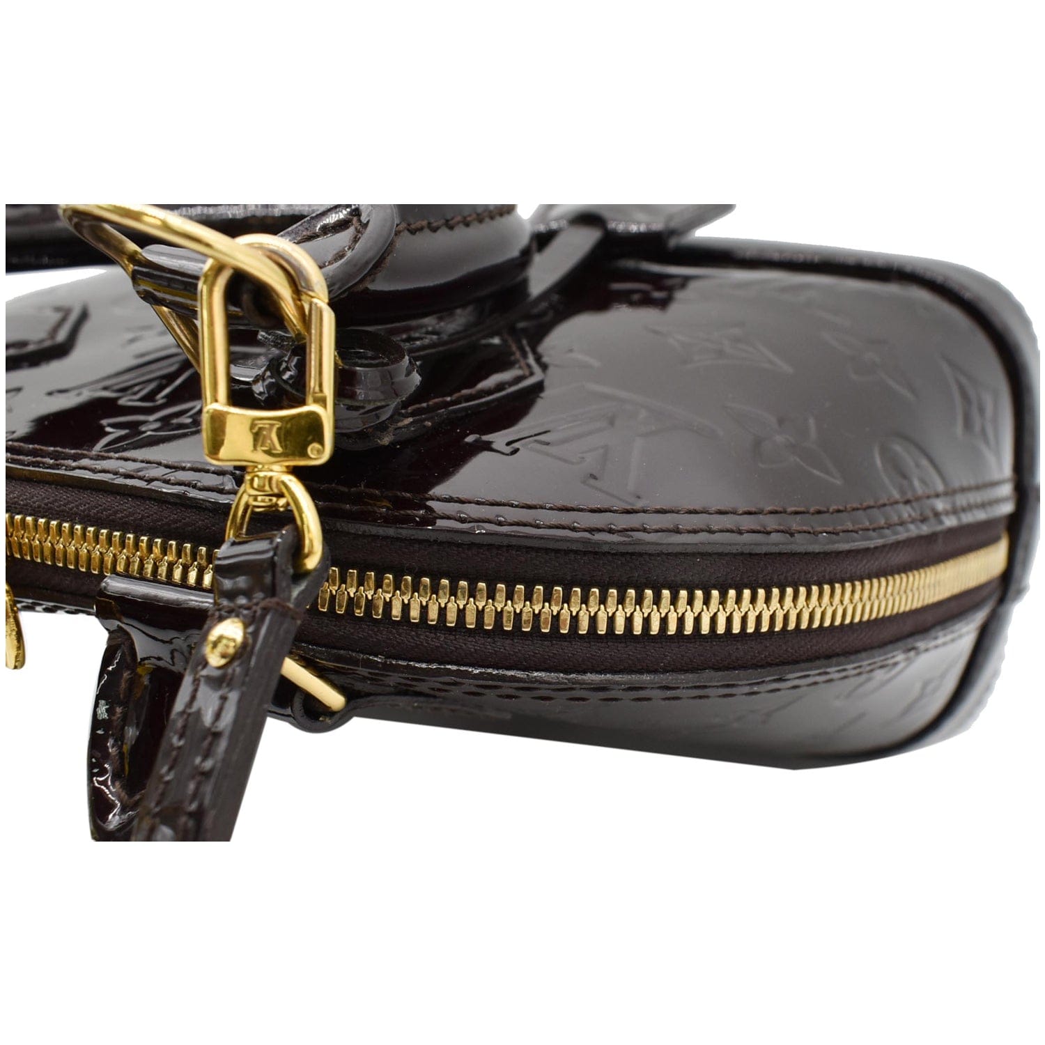 LOUIS VUITTON Alma BB Vernis Leather Satchel Crossbody Bag Amarante