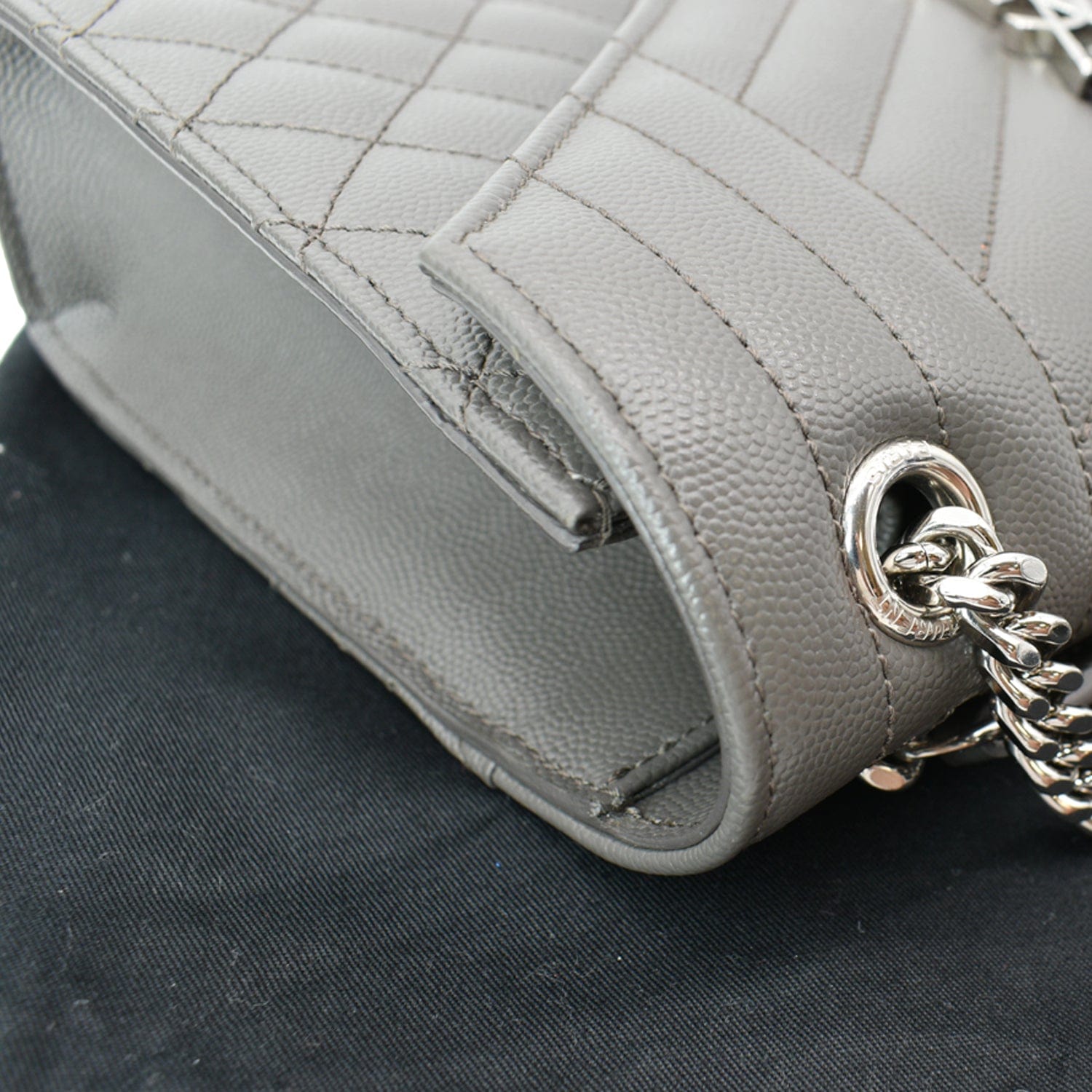 YVES SAINT LAURENT Envelope Chain Medium Mix MatelassÃ© Leather Crossbody Bag Grey