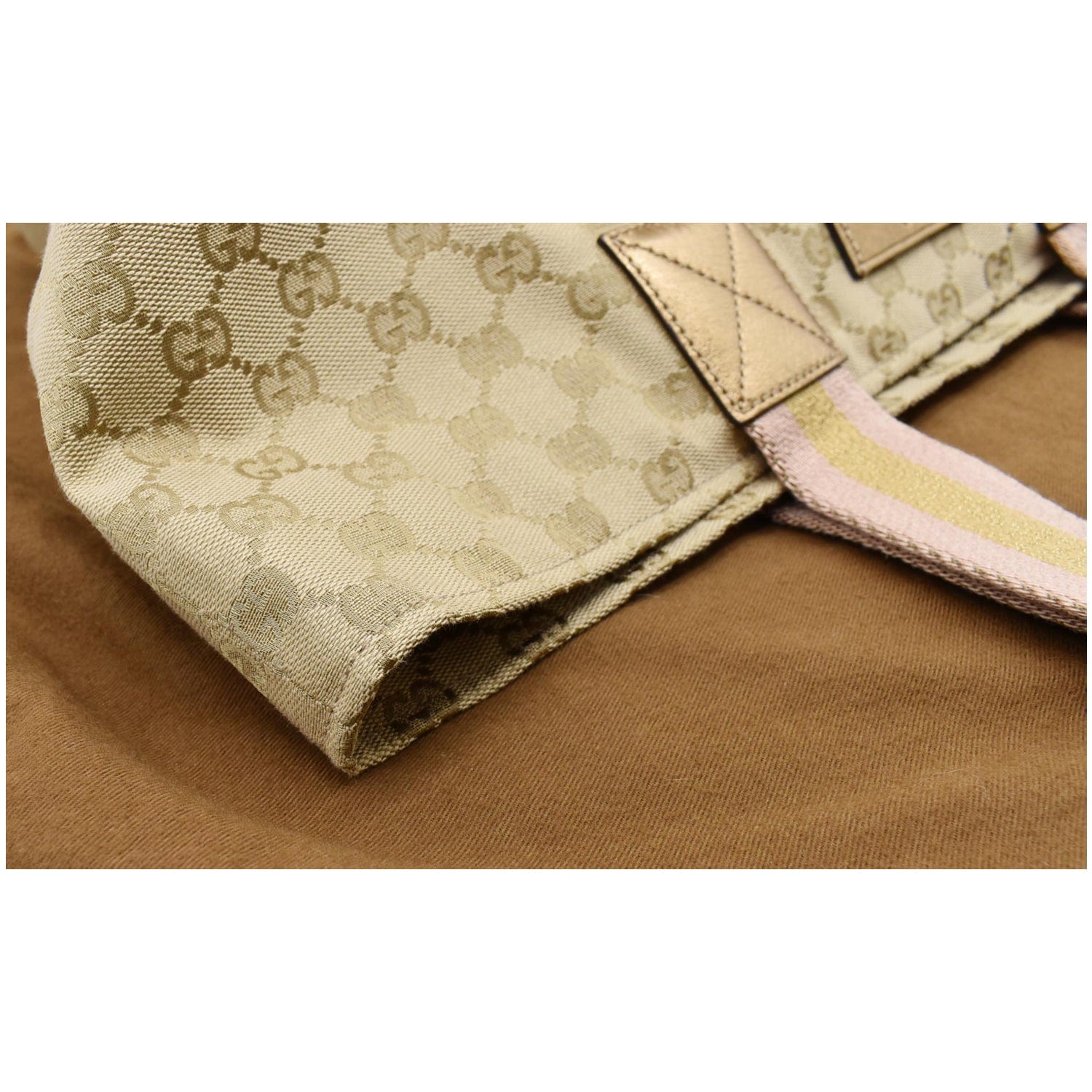 GUCCI Sherry Gucci Canvas Leather Tote Bag Beige 131231