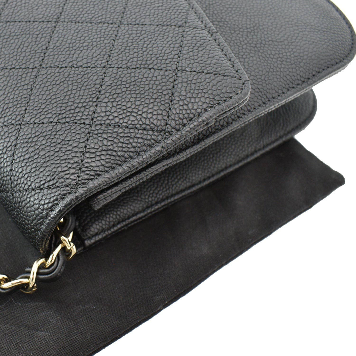 Chanel Thread Around Caviar Leather Chain Flap Crossbody Bag Black