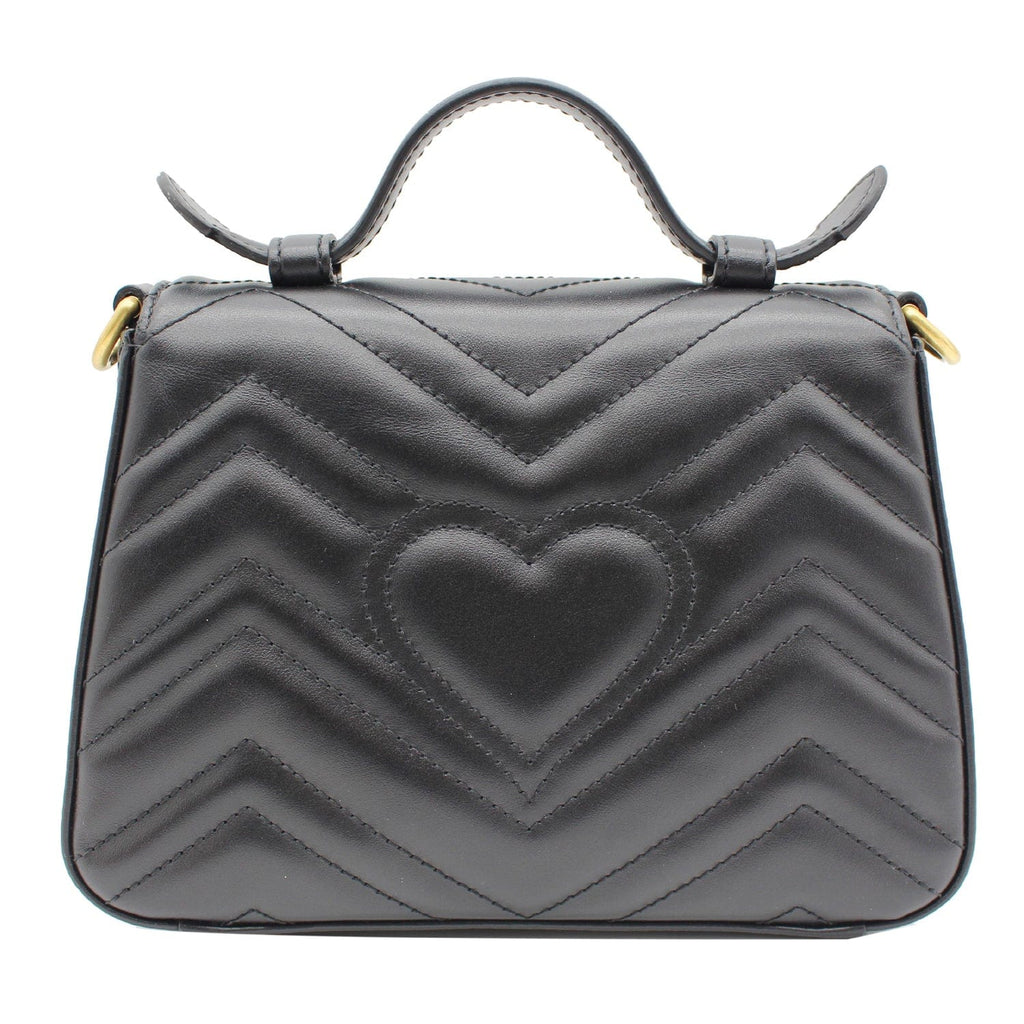 GUCCI Gucci Marmont Mini Leather Top Handle Shoulder Bag Black 547260