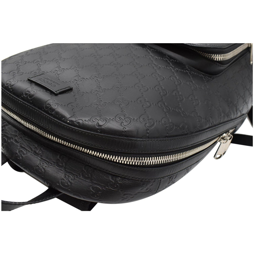 GUCCI Gucci Signature Leather Backpack Bag Black 406370