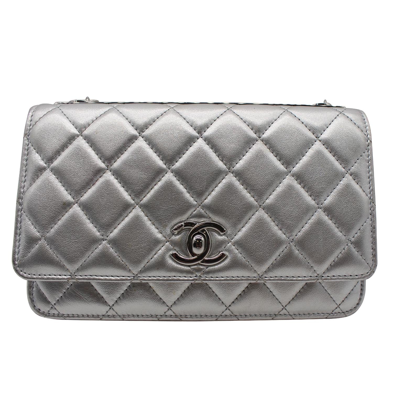 Chanel Trendy CC Quilted Leather Wallet on Chain Crossbody Bag Silver
