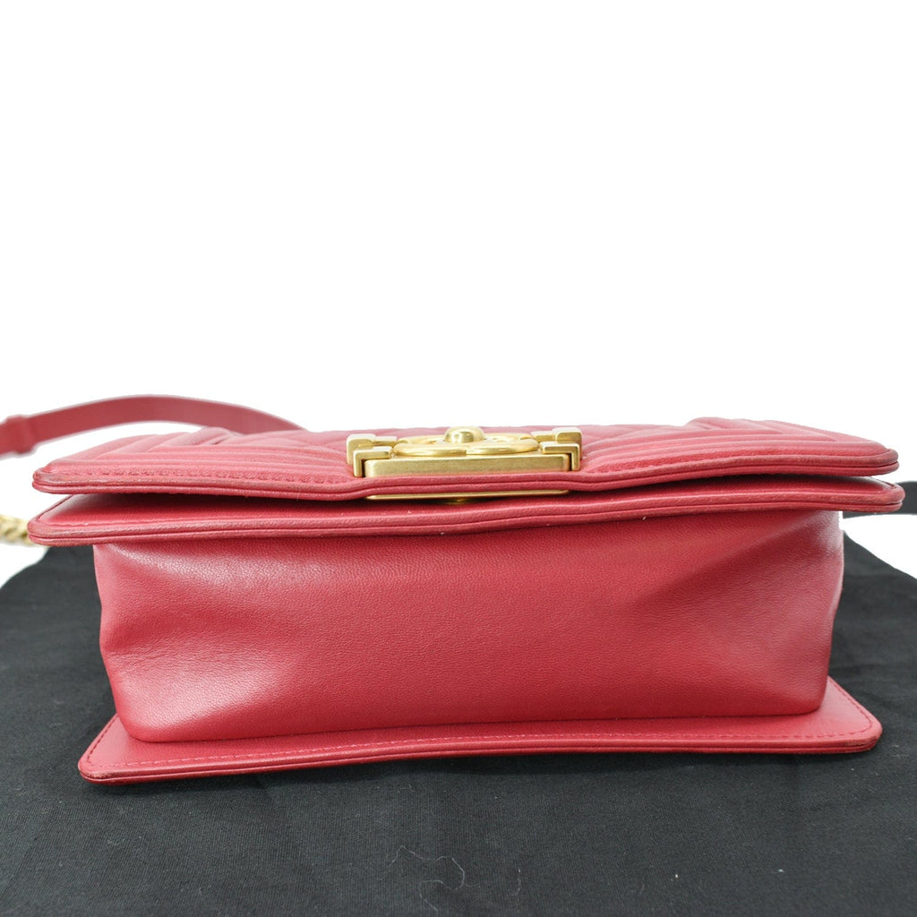 Chanel Le Boy Small  Leather Shoulder Bag Red