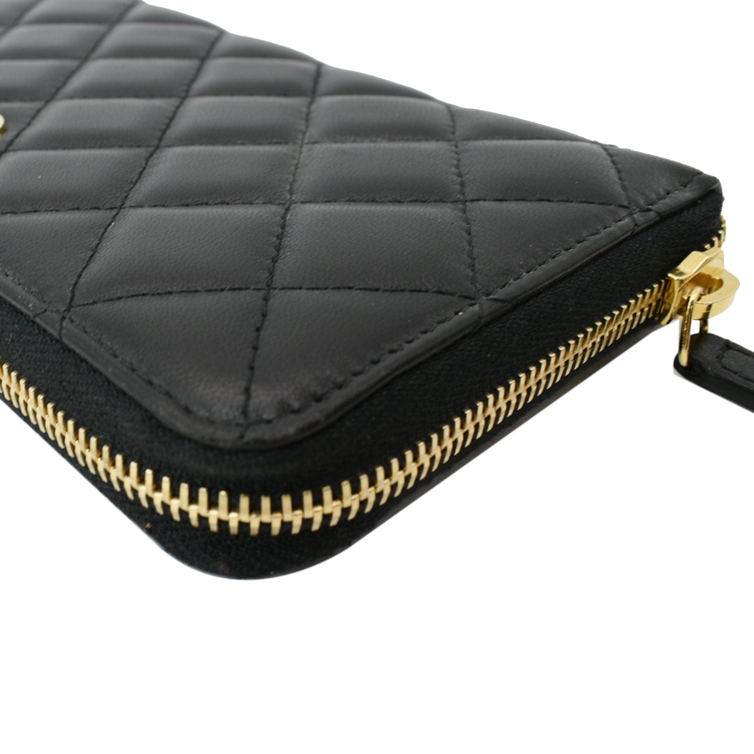 Chanel Quilted Leather Zip Around Wallet Black