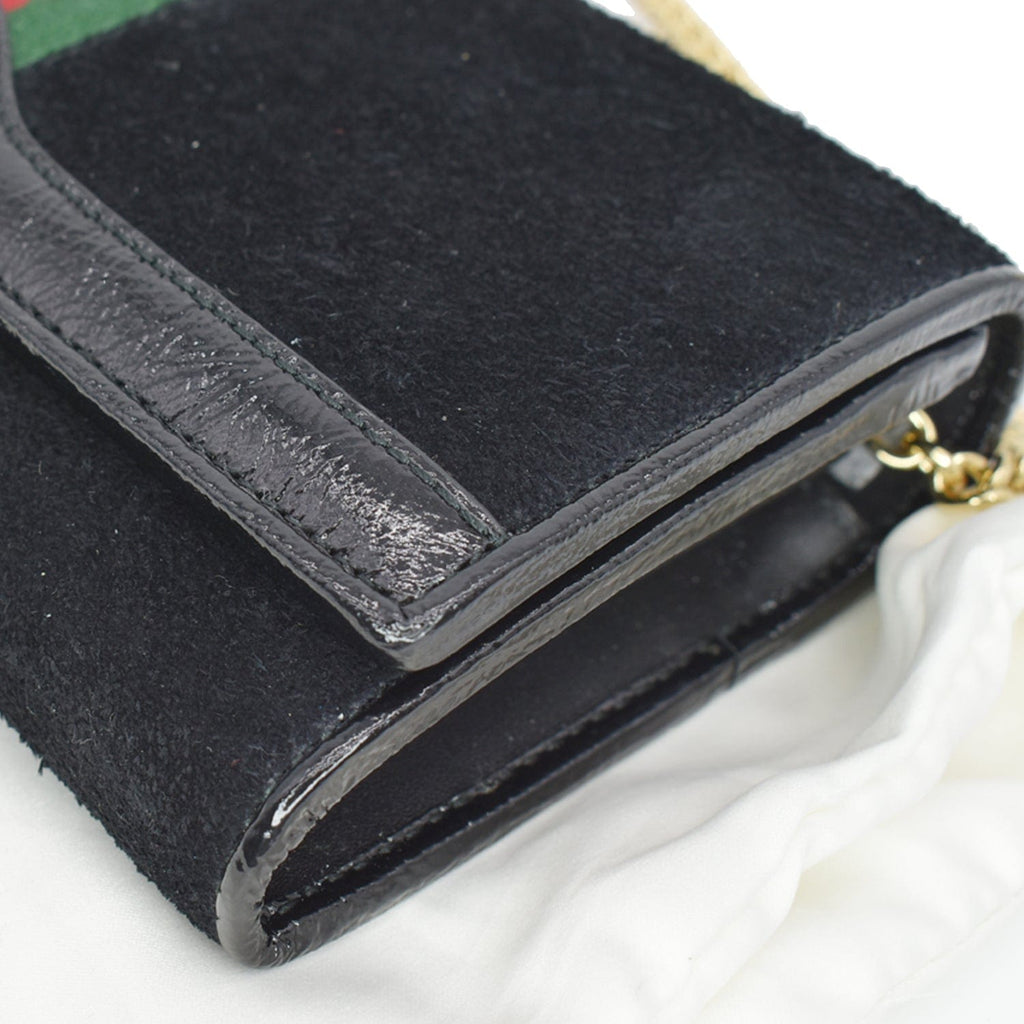 GUCCI Ophidia Suede New 1:1 Rep Web Leather Wallet On Chain Crossbody Bag Black 546592