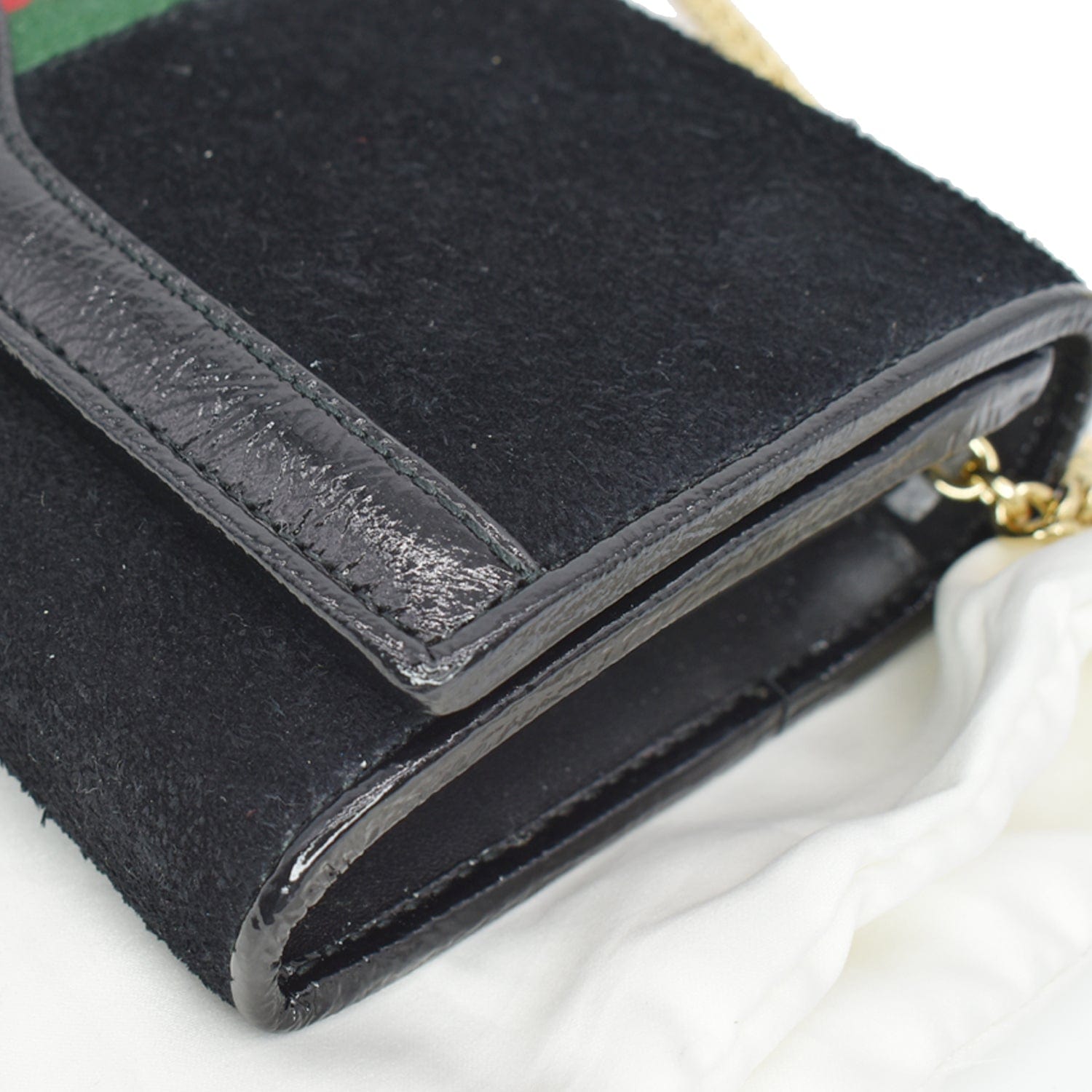GUCCI Ophidia Suede New 1:1 Rep Web Leather Wallet On Chain Crossbody Bag Black 546592